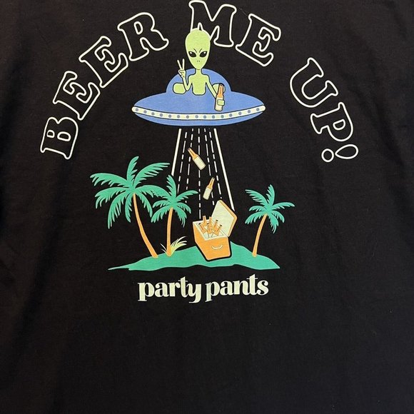 Men's Black T-Shirt Party Pants  Beer Me Up Logo Mens Teal  Size M New - Picture 2 of 12